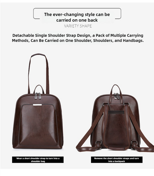 Brown PU Leather Anti-Theft Backpack