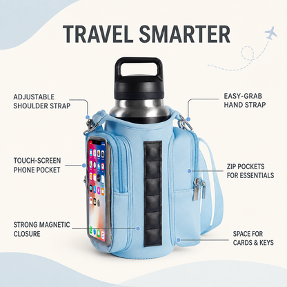 Magnetic Travel Water Bottle & Phone Safe Bag