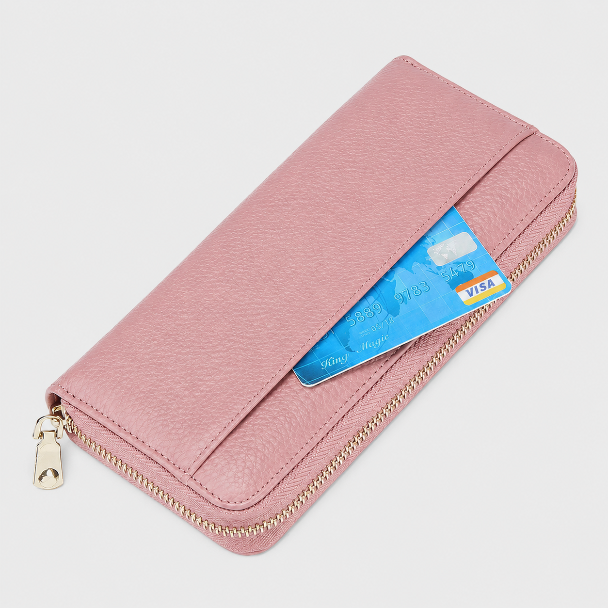 Pink RFID Blocking Leather Long Wallet