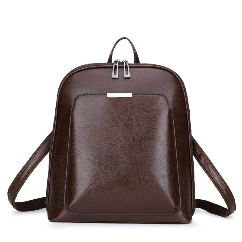 Brown PU Leather Anti-Theft Backpack