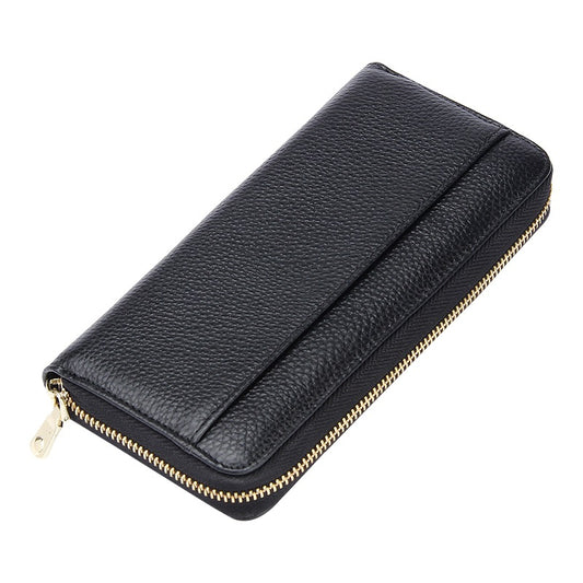 Black RFID Blocking Leather Long Wallet