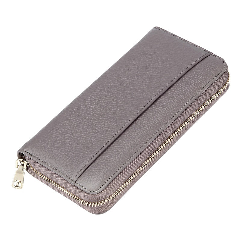 Grey RFID Blocking Leather Long Wallet