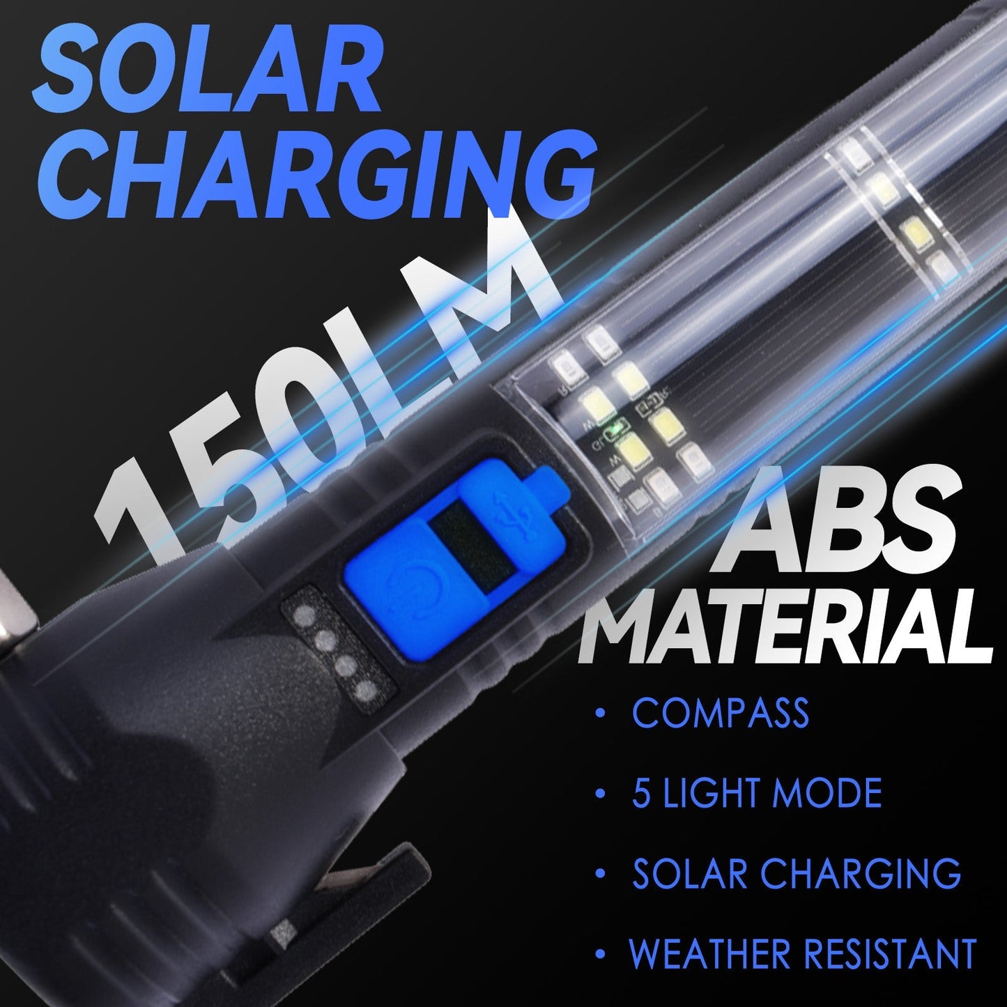 150 Lumen Solar USB Rechargeable Trekking Torch